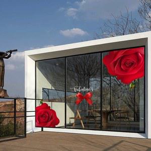 장미 창문스티커 정전기 대형 정전기시트지 좌측 하트 러브 튤립 웰컴 웨딩 레드 리본