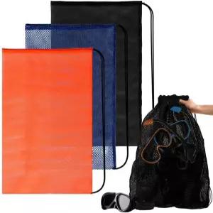 RAINFLOW 3PCS 메쉬 백 수영 장비 다이빙 비치 토이볼 캠핑 의류 스포츠 드로스트링 보관 가방 튼튼하고