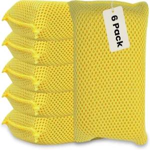 코닉칼 6팩 버그 스크러버 스펀지 5.9x3.5인치 옐로우 마이크로파이버 대형 세차장 재사용 가능한 페인트