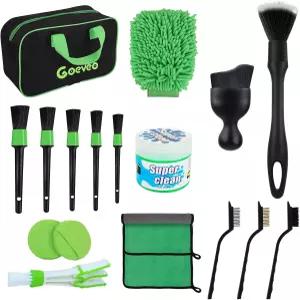 고베오 18PCS 자동차 디테일링 브러시 세트 키트 청소 실내 외륜 대시보드 청소용 전문 관리 소유자 및