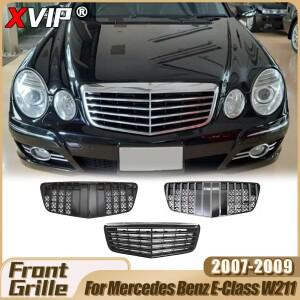 XVIP 전면 광택 블랙 AMG 스타일 범퍼 그릴 메르세데스 벤츠 E 클래스 W211 E500 E63 2007-09 상단 튜닝 액
