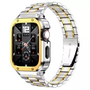 호환  고급 메탈 러기드 케이스 범퍼 스테인리스 스틸 iWatch 스트랩 포함 워치 밴드 케이스 45mm 44mm용