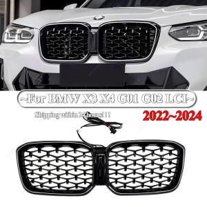 BMW 호환 X3 X4 G01 G02 2022-2024 LCI ABS 차량용 LED 화이트 라이트 글로스 블랙 자동차 앞 범퍼 키드니