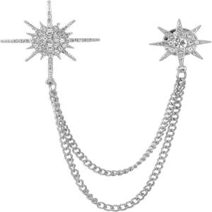 여성용 MBAIYO 실버 라인스톤 스타 브로치 태슬 체인 의류 클립 브로치가 있는 크리스탈 스노우플레이크