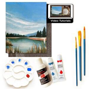 PAINTING4REAL DIY 세트 클래스 튜토리얼 호수 용품 페인트하는 방법 페인팅 미술 9피스 페인트 비디오 키트 앰버 아크릴로 아크릴 배우기