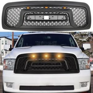자동차 글로시 블랙/매트 블랙 랩터 스타일 교체용 프론트 메쉬 그릴 LED 라이트 포함, 닷지 램 1500 2009-