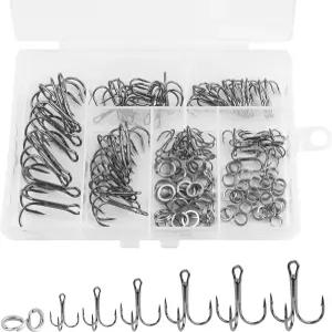 낚시 트레블 훅 키트 고탄소 강철 링 세트 송어 농어 메기 미끼 민물 소금물을 위한 강력한 날카로운 원형