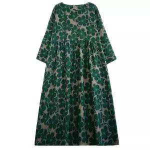 솔저스원피스 가을 빈티지 바캉스풍 라운드넥 플라워 여성원피스 롱스커트면마 OPH3