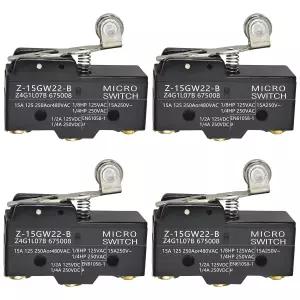 힌지 롤러 레버가 있는 4Pcs Z-15GW22-B 마이크로 리미트 스위치 - SPDT 1NO 1NC 15A 125-380VAC 스냅 액션