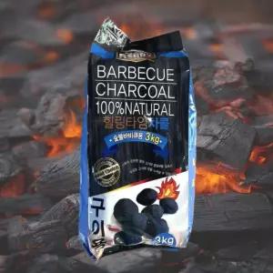 카미노아이  힐링타임 차콜 브리켓 숯불바베큐용 3kg 봉지숯 캠핑 바베큐 숯 구이용