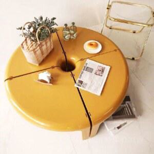 모듈테이블 공간활용 모듈형 커피 운드 조립 둥근 티 탁 테이블 원형 노란색 좌식
