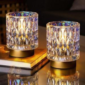 배터리 작동식 테이블 램프 타이머, 플러그가 없는 영역용 미니 크리스탈 램프, 정전 시 LED 전구가 장착된 무선 테이블탑 / 코너 현관 계단 욕실 소방서 2 Pearl