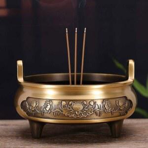 청동향로 제사용품 불교 꽃무늬가 받침대 빈티지 하늘을 봉황 편평 부처 석향 구리