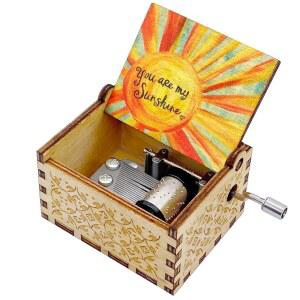 오듀예 뮤직박스 당신은 나의 햇살, /딸/아내를 위한 선물, 생일/기념일/크리스마스/발렌타인데이/어머니의 날 우드 핸드 크랭크 빈티지 컬러풀 뮤지컬 박스