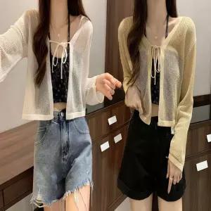 가디건 여름 세미 메쉬 시스루 볼레로 크롭 긴팔 망사