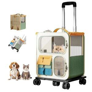 바퀴 달린 고양이 캐리어, 접이식 롤링 펫 부드러운 애완동물 핸드백 백팩, 소형견 중형 외출용 개 캐리어 최대 23파운드 탈착식 가방(TSA 제외)
