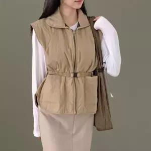 [신상오픈런]여성 기모 퀼팅 패딩 조끼 벨트 나일론 바스락 (42612848)