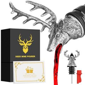 LKKCHER 사슴 머리 와인 병 부레와 스토퍼 생일 선물 사냥 남자 아빠 주류 부레가 주류를 위해 뿜어져 나오고, 선물, 다크 실버