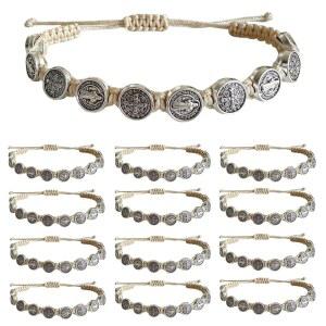 12pcs 세인트 베네딕트 팔찌 자연 색상 스트링 묵주 메달라 데 산 베니토 남성 여성용 가톨릭 선물