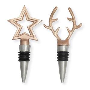 포크컬처 크리스마스 와인 스토퍼 2종 세트 | 병용 샴페인 연인을 위한 액세서리 선물 & 장식 로즈골드 순록 디자인