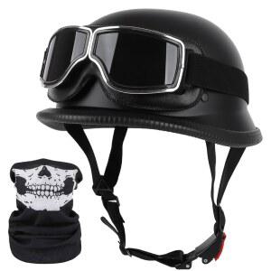 독일 스타일 모터사이클 헬멧 DOT 여성 크루저 모프 캡 초퍼용 스컬 고글이 성인 남성 하프 바이크 스트리트 승인 장착된 쉘 스쿠터