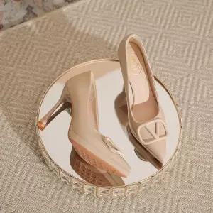 야무치 여성용 스틸레토 누드톤 신발 버클 분위기의 데일리룩 프렌치 하이힐 펌프스 화 엘레강스한 가보시