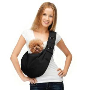 작은 반려동물을 위한 핸즈프리 반려견 슬링 캐리어(5-15파운드) - 조절 가능한 인체공학적 가슴 캐리어, 통기성 메쉬가 있는 미끄럼 방지 디자인 요통 및 반려동물 불안 감소(블랙)