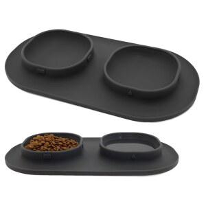 강아지 사료 그릇 애완동물 & 개 물그릇 (누수 및 미끄럼 방지), 소형 대형견 고양이 애완동물, 접시 (회색)를 위한 매트가 있는 급식