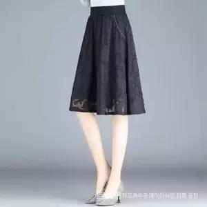 피콜로 여자 데일리룩 스커트 A라인 아일릿 망사 플리츠 초여름 허리 밴딩 슬림핏 KUK1