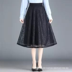 피콜로 여자 데일리룩 스커트 A라인 망사 초여름 슬림핏 밴딩 허리 오피스룩 KUK1