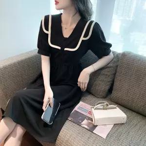 피콜로 여자 데일리룩 스커트 A라인 프렌치 빈티지 터틀넥 슬림핏 여름 헵번 원피스 KUK1