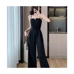 피콜로 여자 데일리룩 바지 점프슈트 얇은 프린트 나시 고급팬츠 민소매 와이드핏 통 KUK5