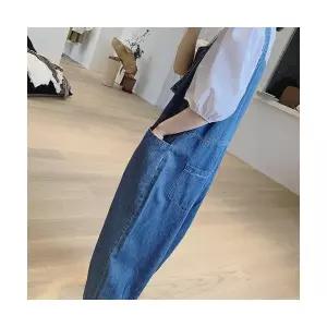 피콜로 여자 데일리룩 바지 점프슈트 데님 멜빵 루즈핏 하이웨스트 9부 와이드팬츠 카고 KUK1