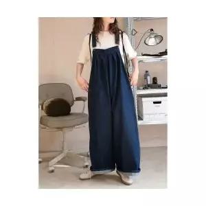 피콜로 여자 데일리룩 바지 점프슈트 가을 빈티지 와이드 데님 멜빵 루즈핏 편안한 캐주얼 KUK3