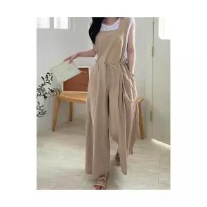피콜로 여자 데일리룩 바지 점프슈트 일자 슬림핏 면마 멜빵팬츠 캐주얼 와이드 KUK1