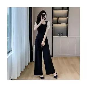 피콜로 여자 데일리룩 바지 점프슈트 프랑스 고급 봄가을 와이드 레그 올인원팬츠 KUK1
