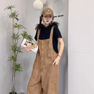 피콜로 여자 데일리룩 바지 점프슈트 데님 멜빵 여름 와이드 캐주얼 붐 KUK1