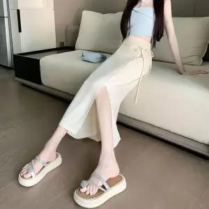 피콜로 치마 롱 여친 A라인 스트링 데일리룩 원턱 H라인 영상 옆트임 정장 힙업 언밸런스 하이웨스트 KUK1