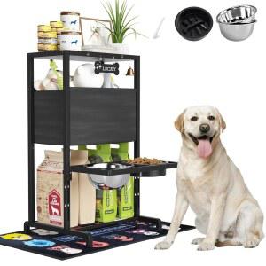 고가 개 그릇, 높이 조절 가능한 사육 그릇 스탠드(4.5인치~12인치), 대형 중형견용 정리 홀더