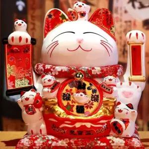 인형 대형 흔드는 마네키네코 복 고양이 충전식 손