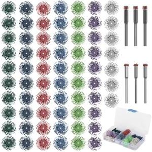 회전 도구 액세서리 청소용 2.35mm/3mm 맨드릴이 포함된 76Pcs 1인치 미니 방사형 브리스틀 디스크 믹스