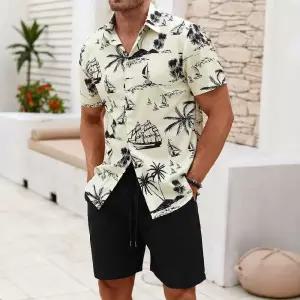남친 솔리드 데이트룩 셔츠 반팔 디지털 프린트 하와이안 칼라 인기1