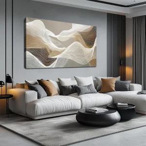 대형 추상 월 아트 베이지 화이트 캔버스 프린트 침실 욕실 거실 사무실 24인치 x 48인치