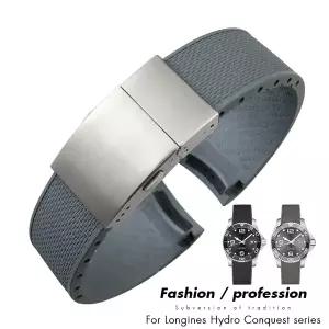 호환  Longines L3 Hydroconquest 시계 스트랩 방수 팔찌 용 21mm FKM 부드러운 불소 고무 시계 밴드