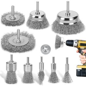 드릴 세트용 다즈스피릿 와이어 브러시 9Pcs 컵 1/4인치 섕크가 있는 휠 엔드 키트 녹 제거 박리 및 연마용