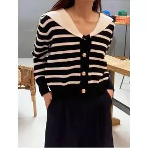 위시드 [하프클럽/러 카라 배색 스트라이프 니트 가디건 (WIACCD106) 669398