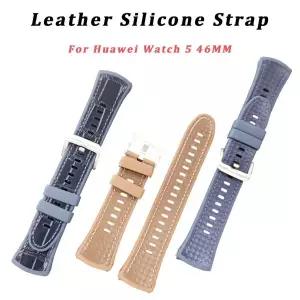 호환  화웨이 워치 5 46mm용 가죽 실리콘 스트랩 화웨이 워치 5 42mm용 부드러운 고무 손목밴드 스포츠 스