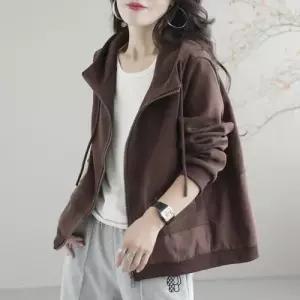 EAMT 여사친 빈티지 봄가을 빅사이즈 코트 상의 숏이면 긴팔 패치 후드 YJ1