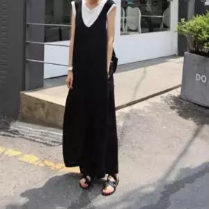 여름점프슈트 여성 U넥 데일리 점프수트 소프트 와이드팬츠 올블랙