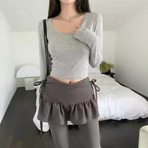 /옷자락 여자 봄여름가을 딥유넥 크롭티